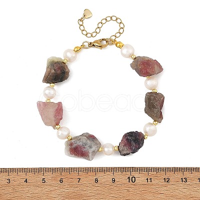 Raw Rough Natural Multicolor Tourmaline & Potato Natural Pearl Beaded Bracelets BJEW-JB14395-1