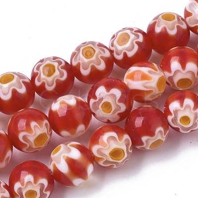 Handmade Millefiori Lampwork Beads Strands LAMP-R143-01F-1