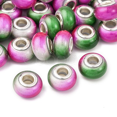 Two Tone Opaque Resin Rondelle European Beads RESI-Z046-02-1