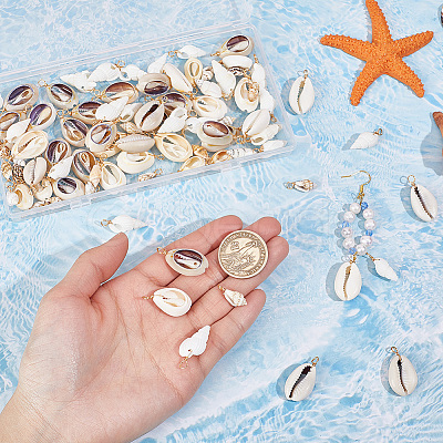 100Pcs 4 Style Natural Shell Pendant PALLOY-NB00011-1