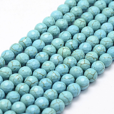 Faceted Synthetical Turquoise Beads Strands X-G-F382-6mm-01-1