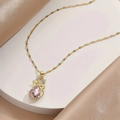 Cat Shape Brass Micro Pave Cubic Zirconia Pendant Necklaces FS-WG950BC-01-1