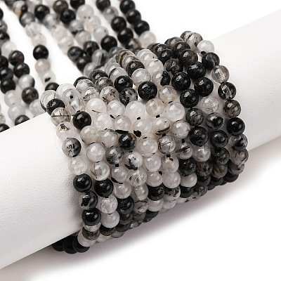 Natural Tourmalinated Quartz/Black Rutilated Quartz Beads Strands G-K305-21-C-01-1