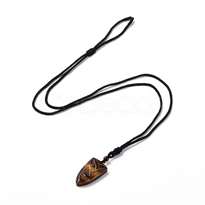Natural Tiger Eye Sailor's Knot Pendant Necklace with Nylon Cord for Women NJEW-E091-02B-1