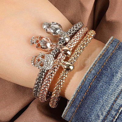 3Pcs Alloy Rhinestone Charm Bracelets WGE2207-03-1