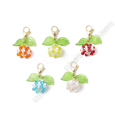 10Pcs 5 Colors Flower Acrylic & Glass Pearl Pendant Decorations HJEW-SZ00044-1
