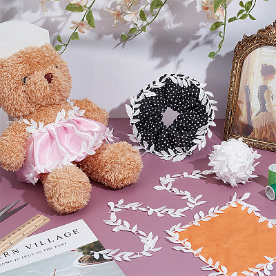 Polyester Lace Leaf Ribbon OCOR-WH0082-514A-1