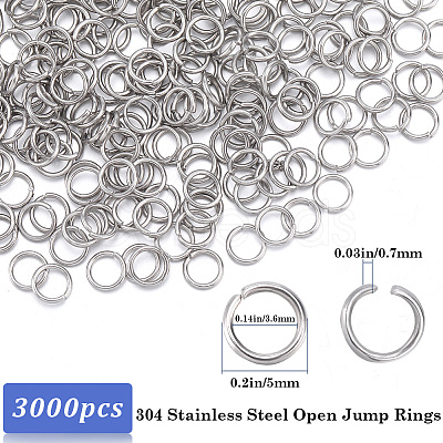 SOFPLATE 304 3000pcs Stainless Steel Open Jump Rings STAS-SP0001-63B-1