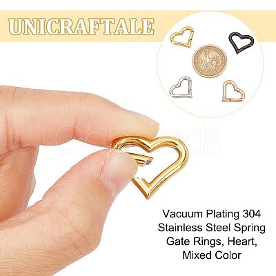4Pcs 4 Colors PVD Vacuum Plating 304 Stainless Steel Spring Gate Rings STAS-UN0042-17-1