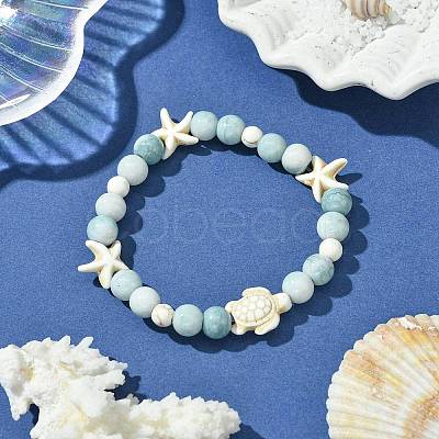 Synthetic Turquoise Beaded Stretch Bracelets for Women BJEW-TA00574-02-1