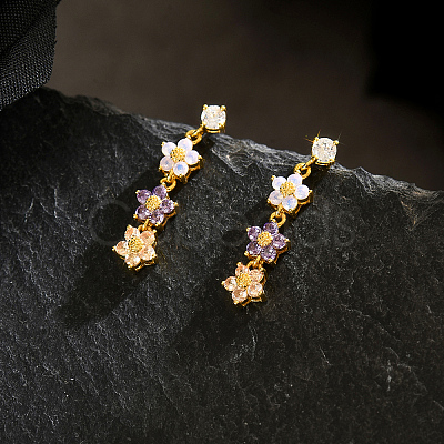 Brass Flower Dangle Stud Earrings XD1974-1