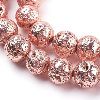 Electroplated Natural Lava Rock Bead Strands G-E429-01-12mm-RG-1