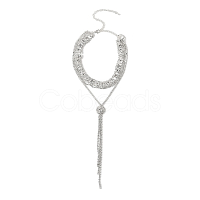 Brass Full Rhinestone Flat Round Tassel Y Necklaces for Women NJEW-M104-01S-02-1