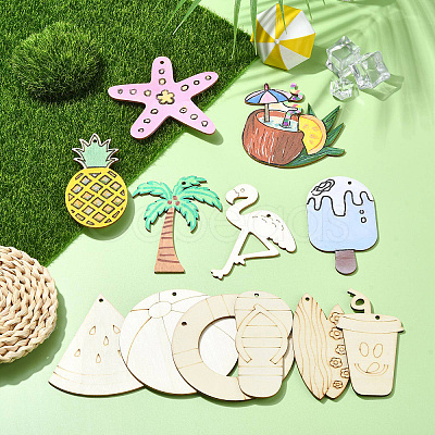 1Set Laser Cut Wood Shapes Pendants WOOD-CJ0002-23-1
