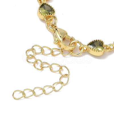 Heart Brass Pave Cubic Zirconia Link Chain Bracelets for Women BJEW-P385-07G-1