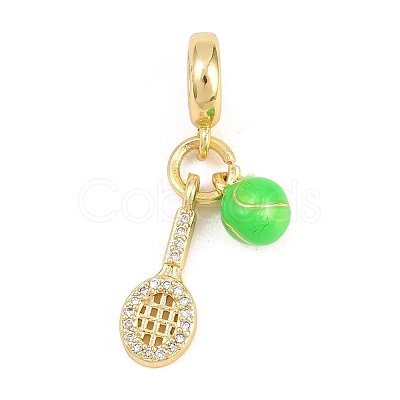 Brass Micro Pave Clear Cubic Zirconia Sports European Dangle Charms KK-H273-07G-1