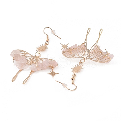 Natural Rose Quartz Gemstone Chips Dangle Earrings EJEW-S214-01C-1