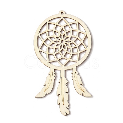 10Pcs Woven Net/Web with Feather Unfinished Blank Wooden Pendants for Painting Arts FIND-R052-01B-1