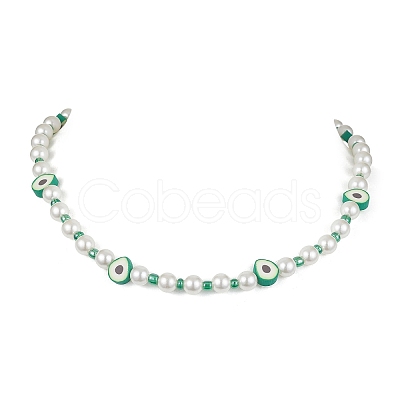 Fruit Polymer Clay & Glass Seed & Acrylic Pearl Beaded Necklace NJEW-JN04582-02-1