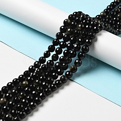 Natural Golden Sheen Obsidian Beads Strands G-P476-01C-04-1