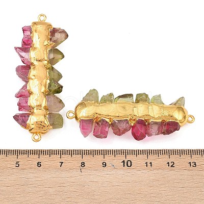 Electroplated Two Tone Natural Quartz Crystal Nuggets Beaded Connector Charms KK-H516-18G-01-1
