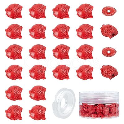 SUNNYCLUE 80Pcs DIY Fish Cinnabar Bead Stretch Bracelets Making DIY-SC0015-13-1