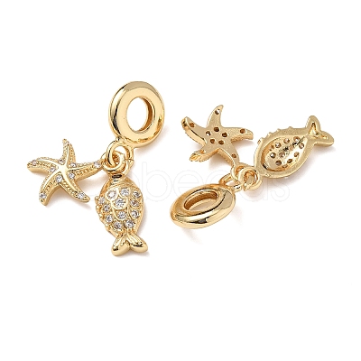 Ocean Brass Micro Pave Clear Cubic Zirconia European Dangle Charms KK-H278-03G-07-1