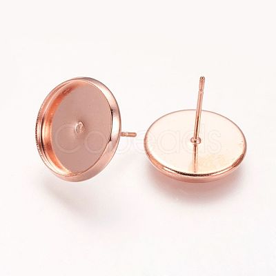 Flat Round Brass Stud Earrings Settings X-KK-E589-14mm-RG-NR-1