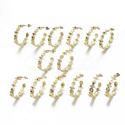 Brass Micro Pave Cubic Zirconia Stud Earrings EJEW-N011-31-NF-1