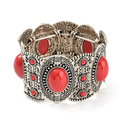 Bohemia Style Alloy Oval Stretch Bracelets for Women BJEW-H327-03AS-1