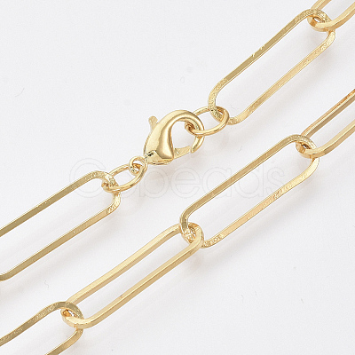 Brass Flat Oval Paperclip Chain Necklace Making MAK-S072-08B-G-1