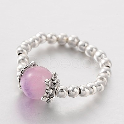 Two Tone Natural Jade Stretch Finger Rings RJEW-JR00152-1