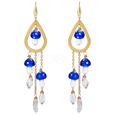 Natural Quartz Crystal Teardrop & Lampwork Mushroom Chandelier Earrings EJEW-SW00018-01-1
