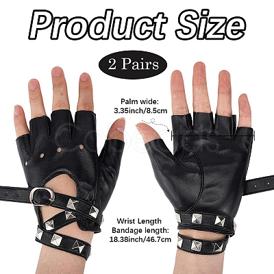 2 Pairs PU Leather Biker Punk Gloves with Belt AJEW-CL0003-02-1