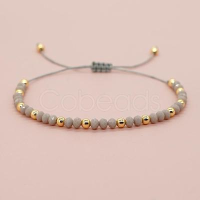 Glass & Brass Round Beads Braided Bead Bracelets RD6595-14-1