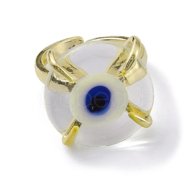 Lampwork Evil Eye Open Cuff Ring RJEW-M147-01LG-06-1