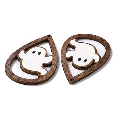 Halloween Theme Single Face Printed Aspen Wood Big Pendants X-WOOD-G015-05I-1