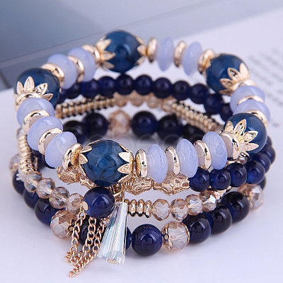 4Pcs 4 Styles Bohemian Style Alloy Glass Round Beaded Stretch Bracelets FS-WG80D8B-07-1