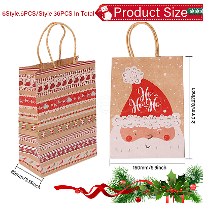 36Pcs 6 Styles Christmas Paper Shopping Bags with Handles ABAG-CA0001-18-1