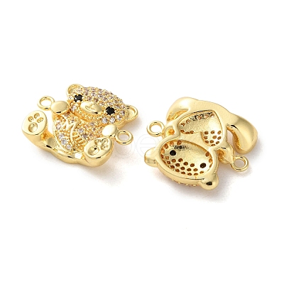Rack Plating Brass Clear & Black Cubic Zirconia Bear Connector Charms KK-C084-15A-G-1