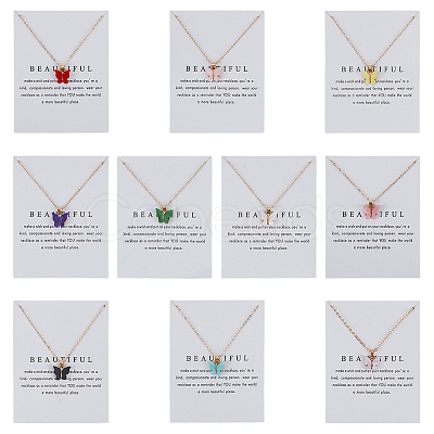 10Pcs 10 Colors Acrylic Butterfly Pendant Zinc Alloy Chain Necklaces NJEW-GO0001-19-1