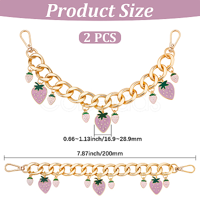2Pcs Alloy Enamel Strawberry Charm Aluminum Bag Decorative Chains HJEW-BBC0001-27A-1