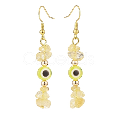 7Pcs 7 Style Natural Mixed Gemstone Chips & Resin Evil Eye Beaded Dangle Earrings EJEW-JE05117-1