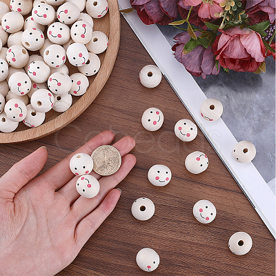 120Pcs Printed Natural Wood European Beads WOOD-GF0002-19A-1