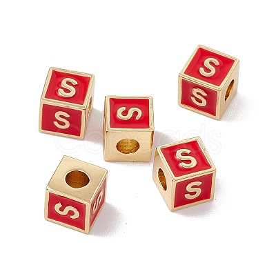 Rack Plating Brass Enamel Beads KK-B060-04G-03S-1