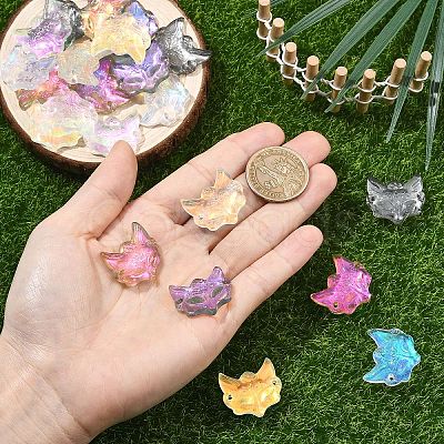 30Pcs 6 Colors Electroplate Transparent Glass Connector Charms EGLA-YW0005-74-1