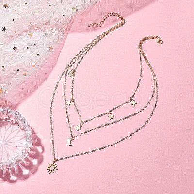 Brass 3 Layer Necklaces for Women NJEW-JN04734-02-1