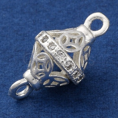 Brass Micro Pave Clear Cubic Zirconia Hollow Bicone Connector Charms KK-A230-05E-S-1