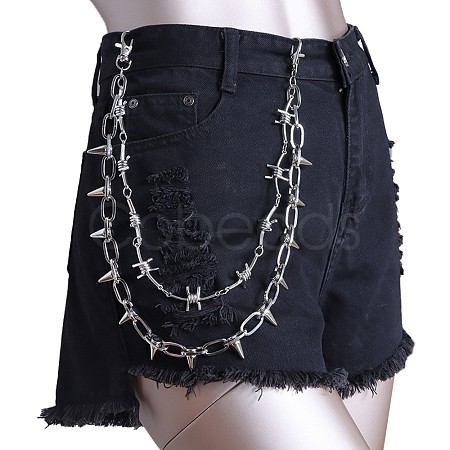 Punk Style Alloy with Aluminium Spiked Cone Double Layered Chain Belts for Pants FS-WGA3437-11-1