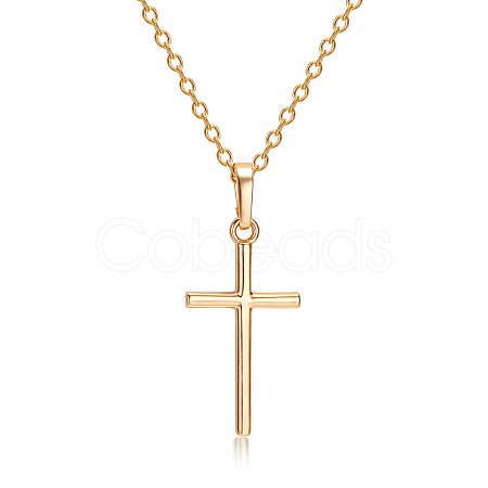 Real Gold Plated Cross Brass Pendant Necklaces NJEW-EE0001-14A-1